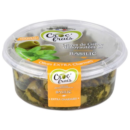 Croc'Frais Olives Vertes Dénoyautées au Basilic 150g