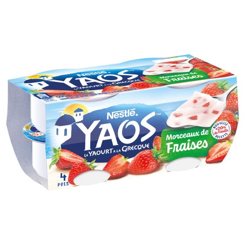 Yaos Yaourt À La Grecque Morceaux Fraises 4x125g
