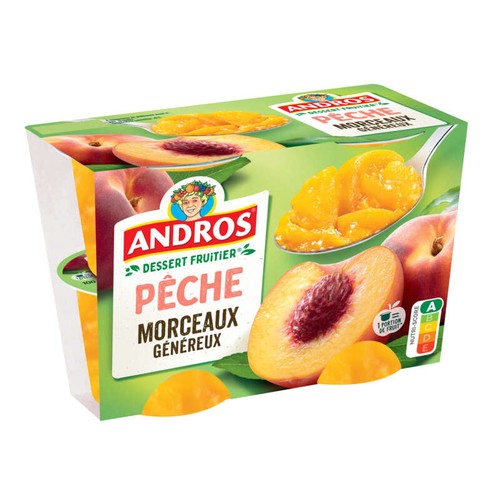 Andros Compote Pêche Morceaux généreux 4x100g