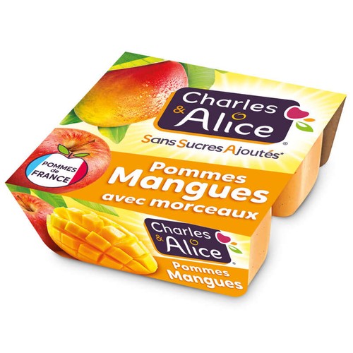 Charles & Alice Desserts fruités pommes et mangues sans sucres ajoutés 4x100g