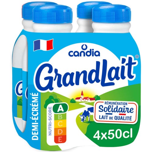 Candia Grandlait - Lait demi-écrémé - Le pack de 4x50cl