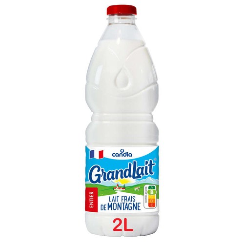 Candia Grandlait - Lait frais entier de montagne - La bouteille de 2L