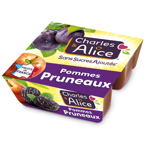 Charles & Alice Compote Pomme Pruneaux Sans Sucres Ajoutés 4x100g