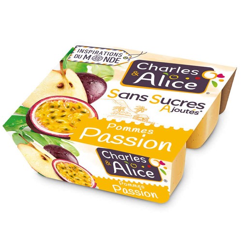 Charles & Alice dessert Pomme/Passion sans sucres ajoutés 4x97g