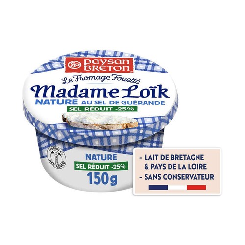 Paysan Breton Madame Loïk Fromage À Tartiner Nature -25% De Sel Réduit 150g