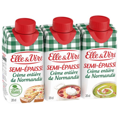 Elle & Vire Crème Entière Semi-Épaisse De Normandie 3x20cl