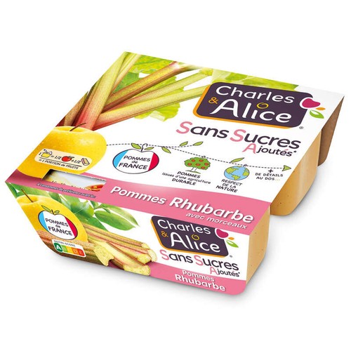 Charles &Alice Spécialité de pommes rhubarbe sans sucres ajoutés 4x97g