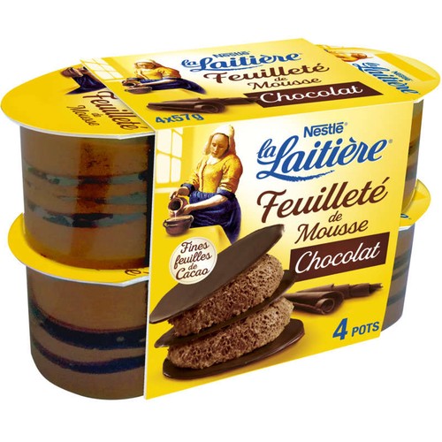 La Laitière Feuilleté De Mousse Chocolat 4x57g