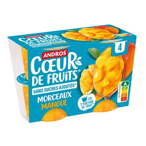 Andros Compotes Mangue avec morceaux sans sucres ajoutés 4x97g