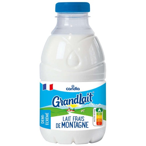Candia Grandlait - Lait frais Demi-écrémé de montagne - La bouteille de 50cl