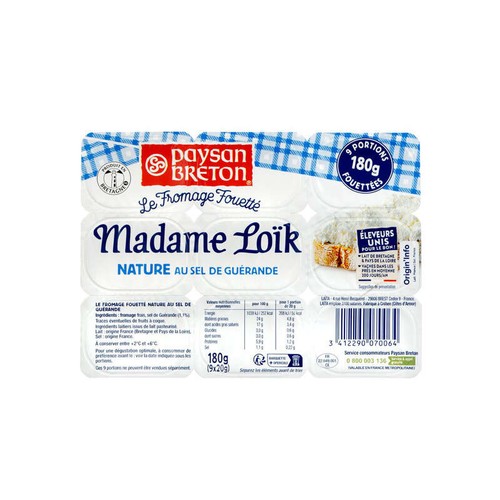 Paysan Breton Fromage Fouetté Madame Loïk Nature Au Sel De Guérande 9x20g