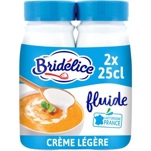 Bridélice Crème UHT Fluide Légère 12% Mg Bouteilles 2x25cl