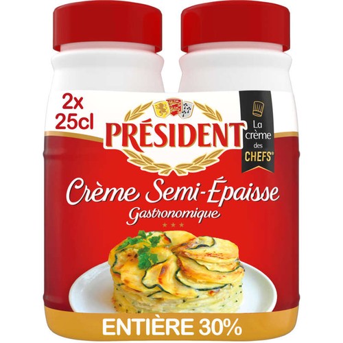Président Crème UHT Semi-épaisse Entière 30% Mg Bouteilles 2x25cl