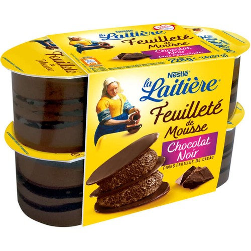La Laitière Feuilleté de Mousse chocolat noir 4x57g