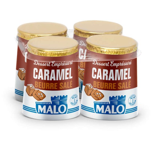 Malo Emprésuré Caramel beurre sel de Guérande 4x125g