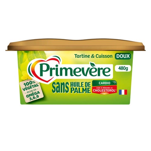 Primevère Margarine Tartine & Cuisson Sans Huile de Palme doux 480g