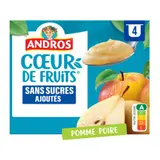 Andros Cœur de Fruits Sans Sucres ajoutés Pomme Poire 4x97g
