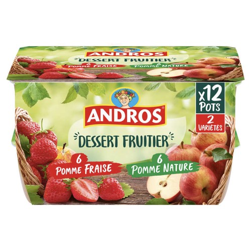 Andros Compote Pomme Fraise Pots x12 100g