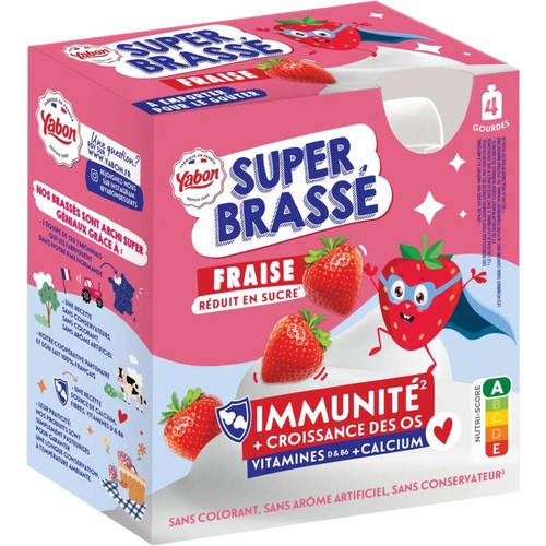 Yabon Yaourt Brassé Saveur fraise en gourdes 4x80g