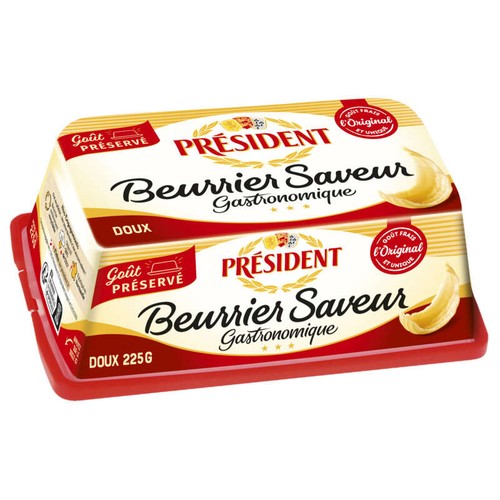 Président Beurre Saveur Gastronomique doux 82% Mg Beurrier 225g