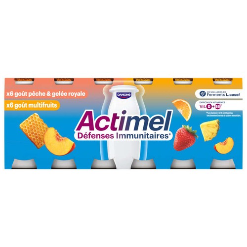 Actimel Yaourt à boire multifruits pêche gelée royale 12x100g