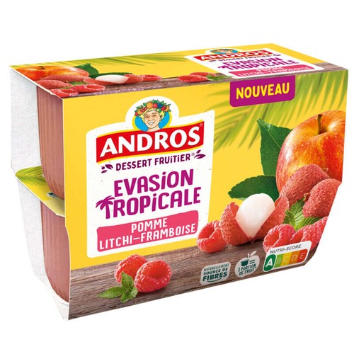Andros Compote Evasion Tropicale Pomme Litchi Framboise  4x97g