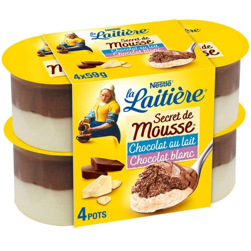 La Laitière Secret de mousse duo ch.lait-ch.blanc 4x59g