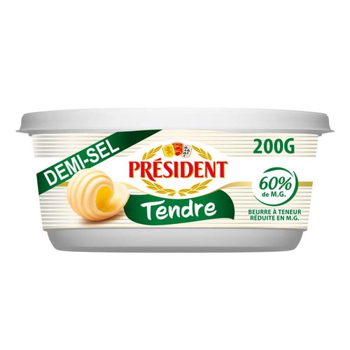 Président Beurre Tendre demi-sel à teneur réduite en matière grasse (66%) 200g