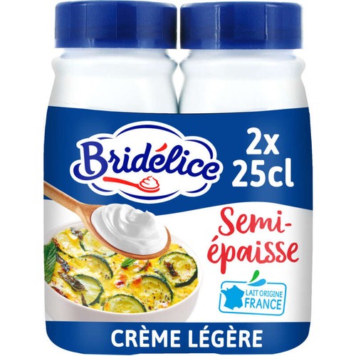 Bridélice Crème UHT Semi-épaisse Légère 18% Mg Bouteilles 2x25cl