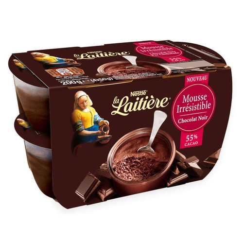 La Laitière Mousse irrésistible chocolat noir 4x50g