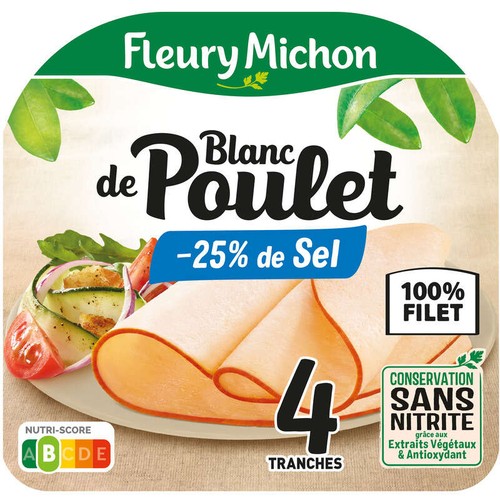 Fleury Michon Blanc De Poulet -25% De Sel x4