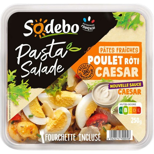 Sodebo Pasta Salade Poulet Caesar Sans Additifs 250g