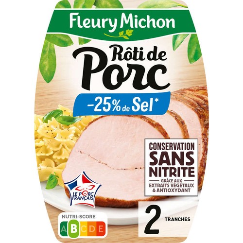 Fleury Michon Rôti de Porc - 25 % de Sel Conservation Sans Nitrite en tranches x2