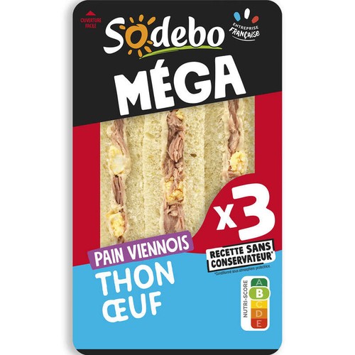 Sodebo Sandwich Méga club viennois Thon œuf mayo légère 230g