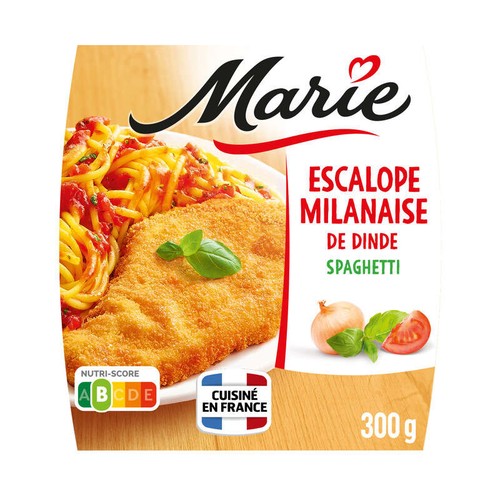 Marie Escalope Milanaise Dinde 100% Filet Spaghetti Tomate et Basilic 300g