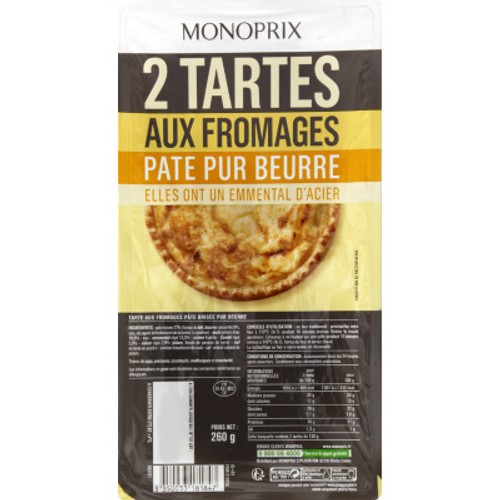 Monoprix Tartes aux Fromages Pâte Pur Beurre x2 260g