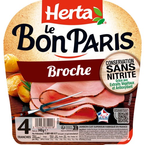 Herta Le Bon Paris Jambon à la broche sans nitrite 4 tranches 140g
