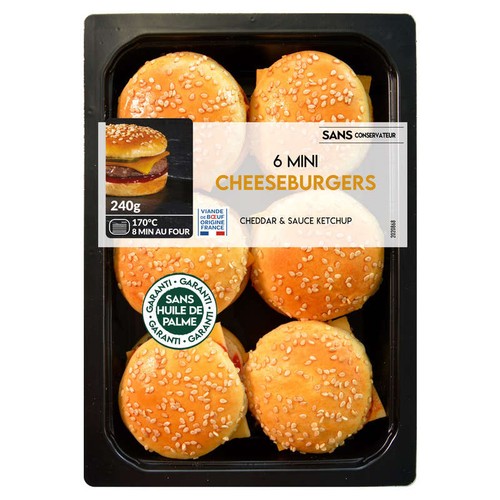 Mix Mini Cheeseburgers Bœuf Charolais Cheddar & Sauce Ketchup x6 240g