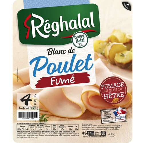 Reghalal Blanc de Poulet Fumé Halal Tranche x4 - 120g