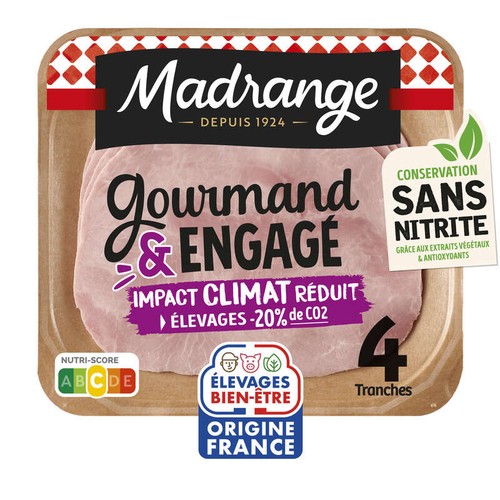Madrange Le jambon supérieur réduit découenné dégraissé x4 Tanches 140g