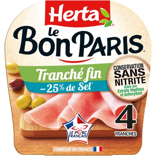 Herta Le Bon Paris Jambon Sans Nitrite sel réduit 4 Tanches
