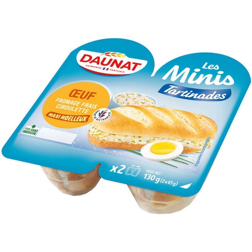 Daunat Sandwichs Tartinade œuf fromage frais ciboulette 2x65g