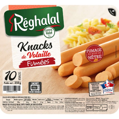 Reghalal 10 knacks volaille fumées 35g