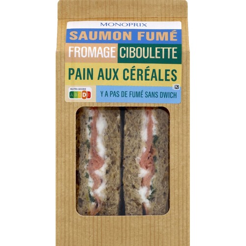 Monoprix Sandwich Céréales Saumon fume ciboulette 160g