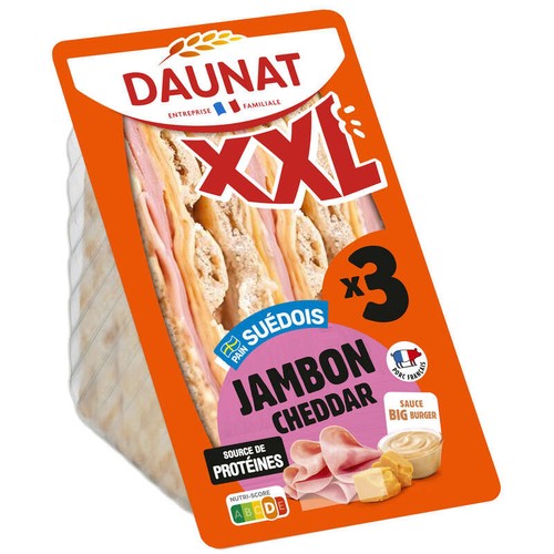 Daunat XXL Sandwich Jambon Cheddar Pain Suédois 230g