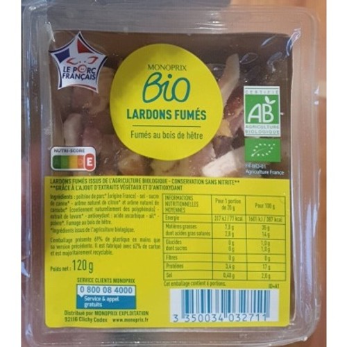 Monoprix Bio Lardons Fumés 120g
