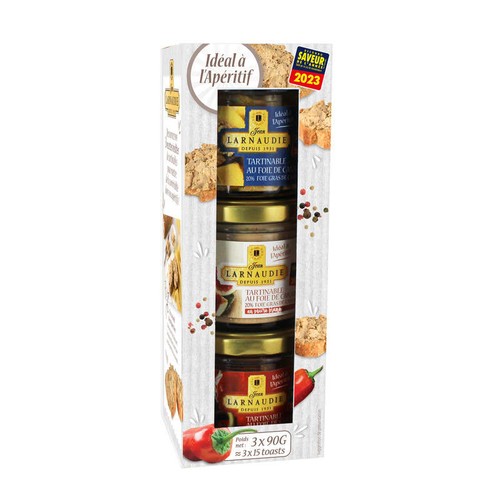 Jean Larnaudie Tartinable Foie de Canard 20% Foie gras nature/poivre/piment 3x90g