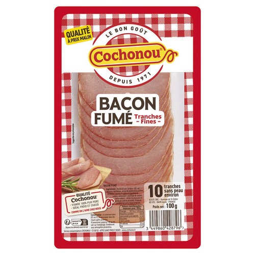 Cochonou Bacon Fumé au Bois de Hêtre Tranches Fines x10 100g