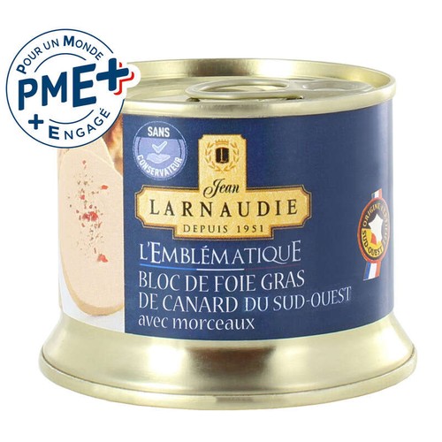 Jean Larnaudie "l'emblematique" bloc de foie gras de canard avec Morceaux du Sud-ouest 150g