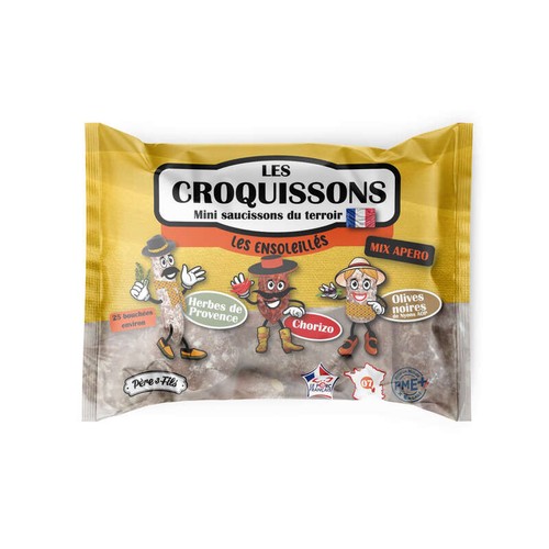 Les Croquissons Mini Saucissons du terroir Herbes de Provence, Chorizo & Olives Noires 130g